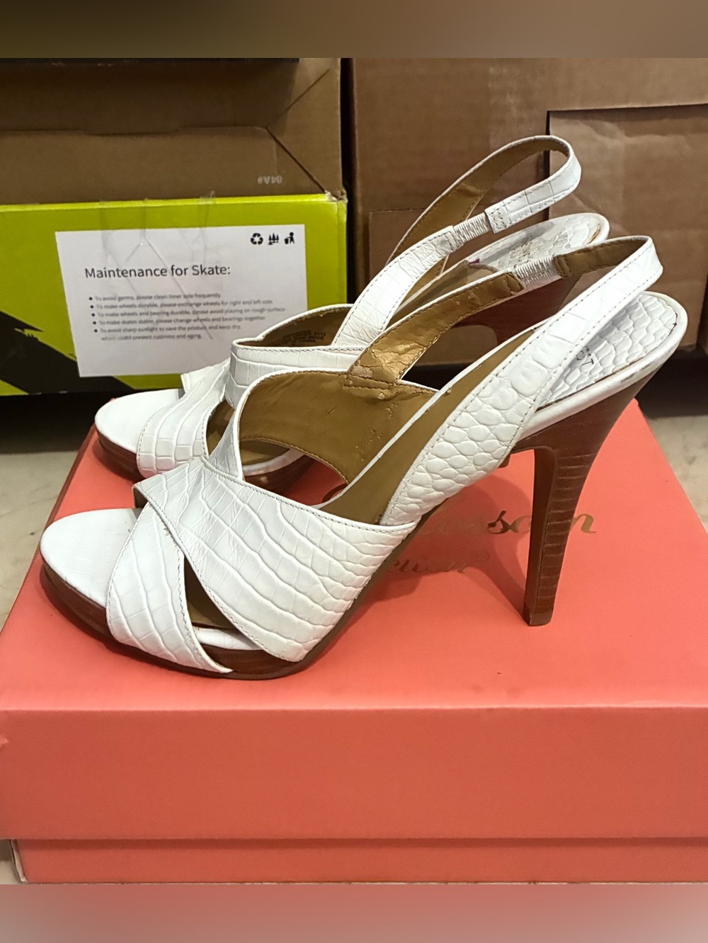 Nine West White Croc-Embossed Slingback High Heels